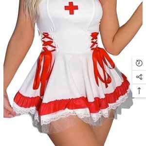 SHEIN Red and White Nurse Costume Dress